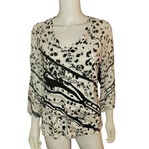 Tantrums Top With Rhinestones and Sheer Sleeves M Black White
